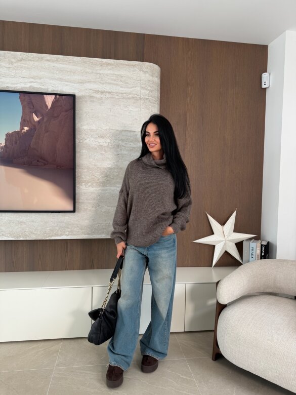 Golf Warm Look z wełną i alpaką brązowy 