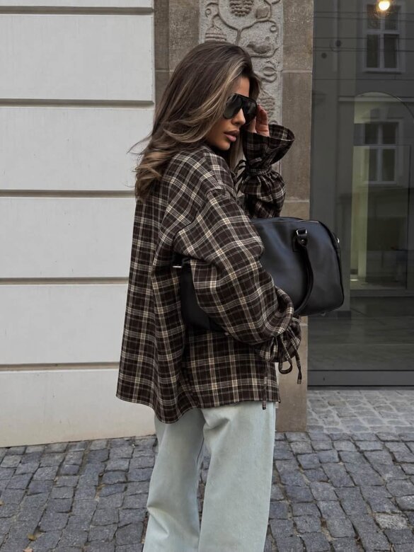 Shirt Carena checked chocolate-ecru