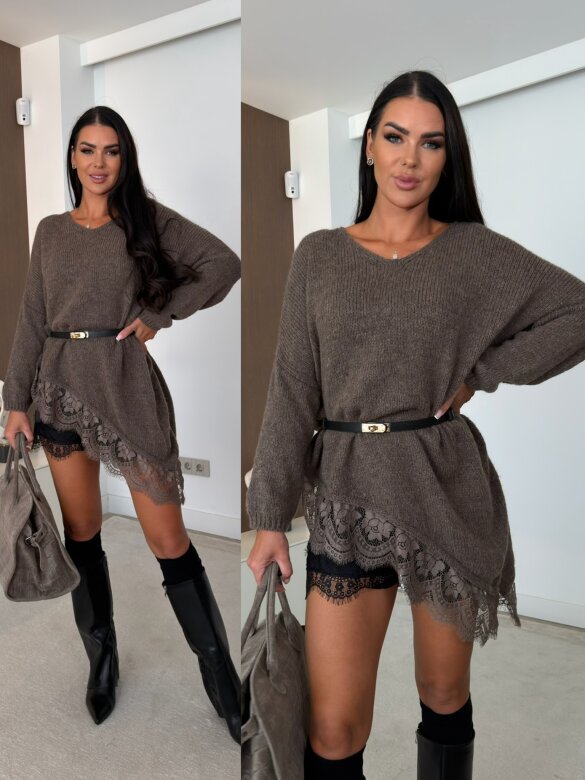 Sweter Mirsi z wełną i wiskozą mocca 