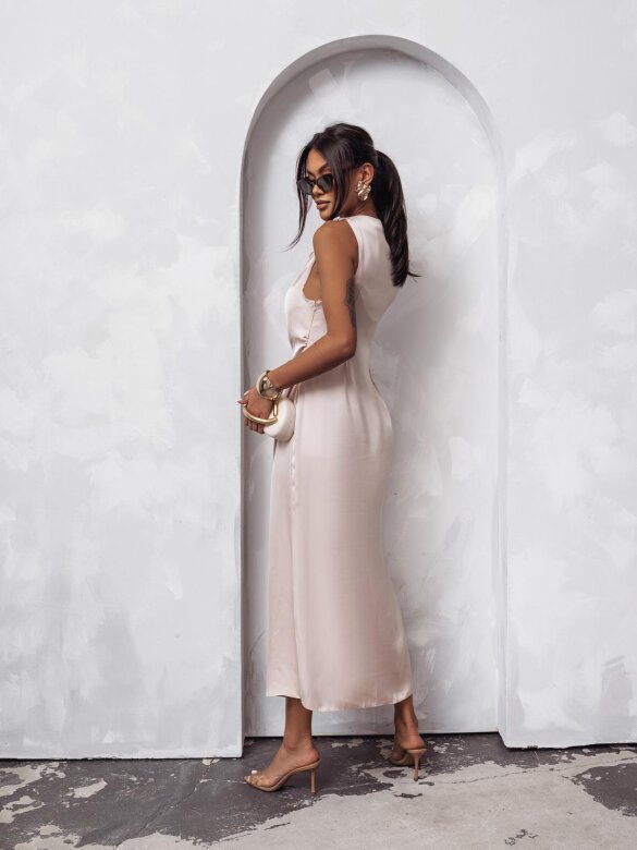 Sukienka Calandre satynowa maxi latte 