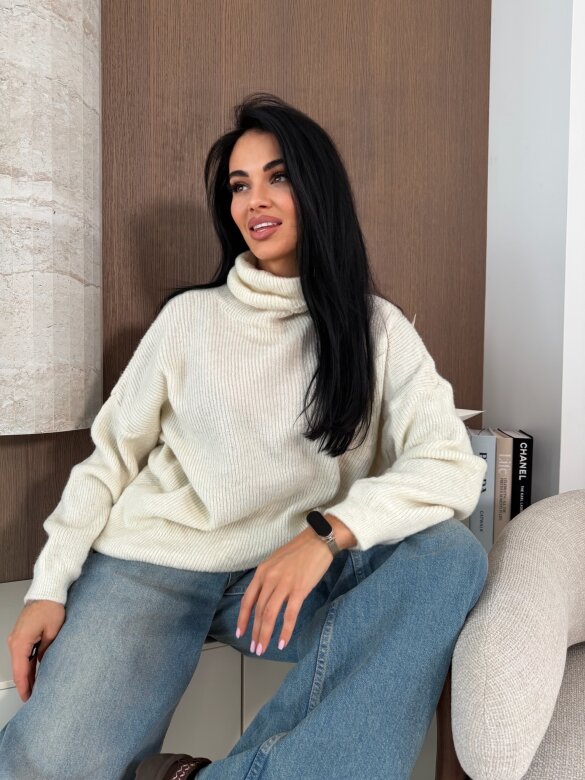 Golf Warm Look z wełną i alpaką ecru 