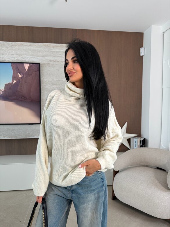 Golf Warm Look z wełną i alpaką ecru 