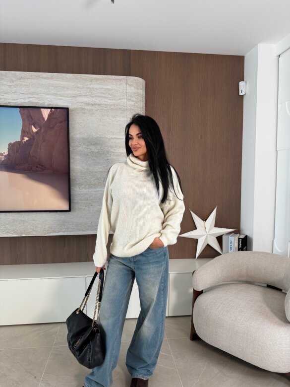 Golf Warm Look z wełną i alpaką ecru 