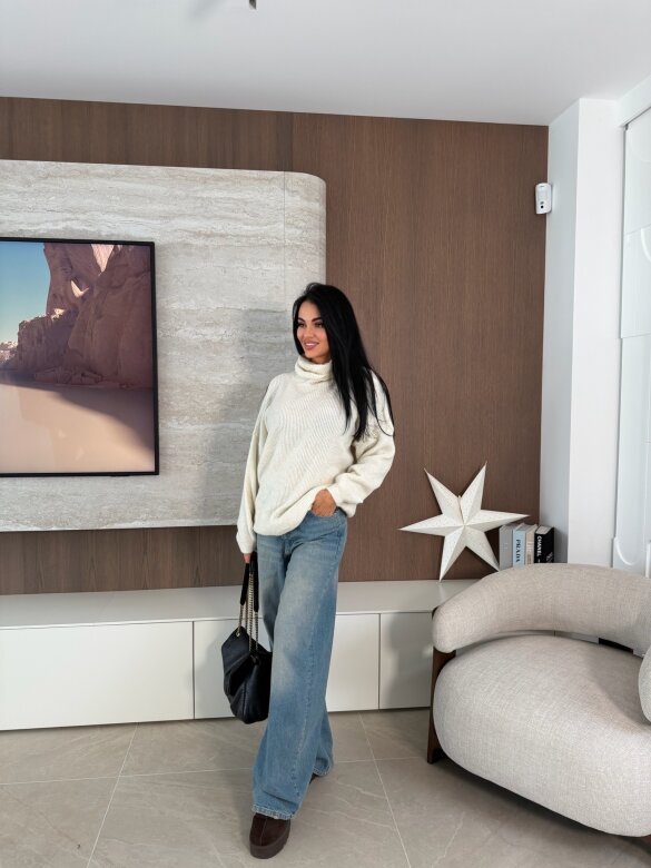 Golf Warm Look z wełną i alpaką ecru 