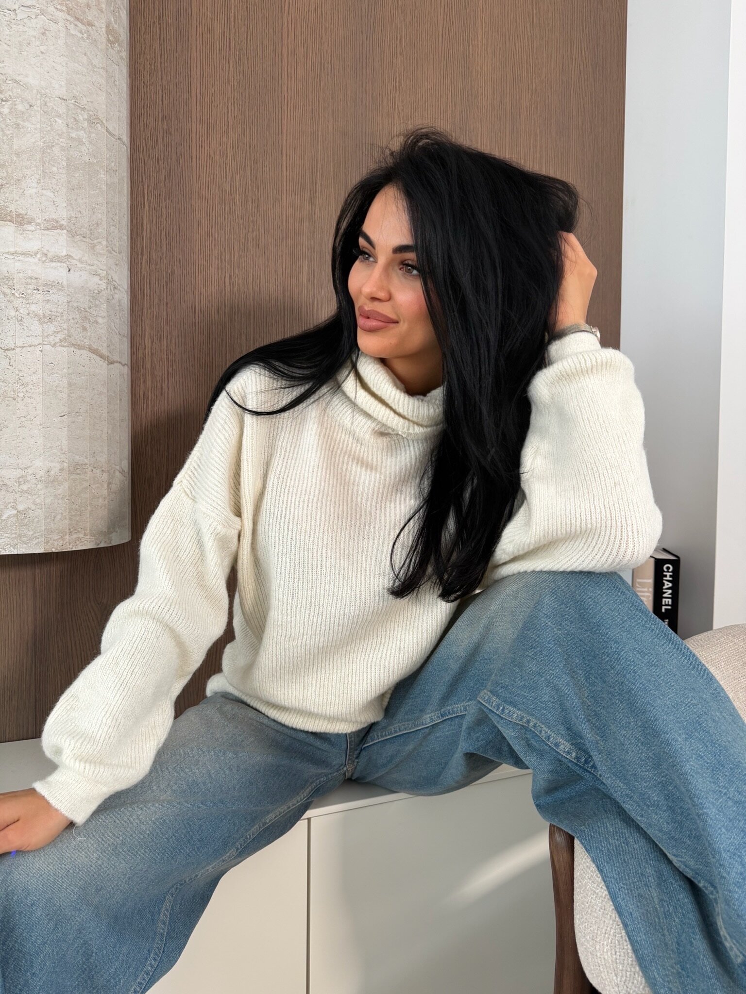 Golf Warm Look z wełną i alpaką ecru 