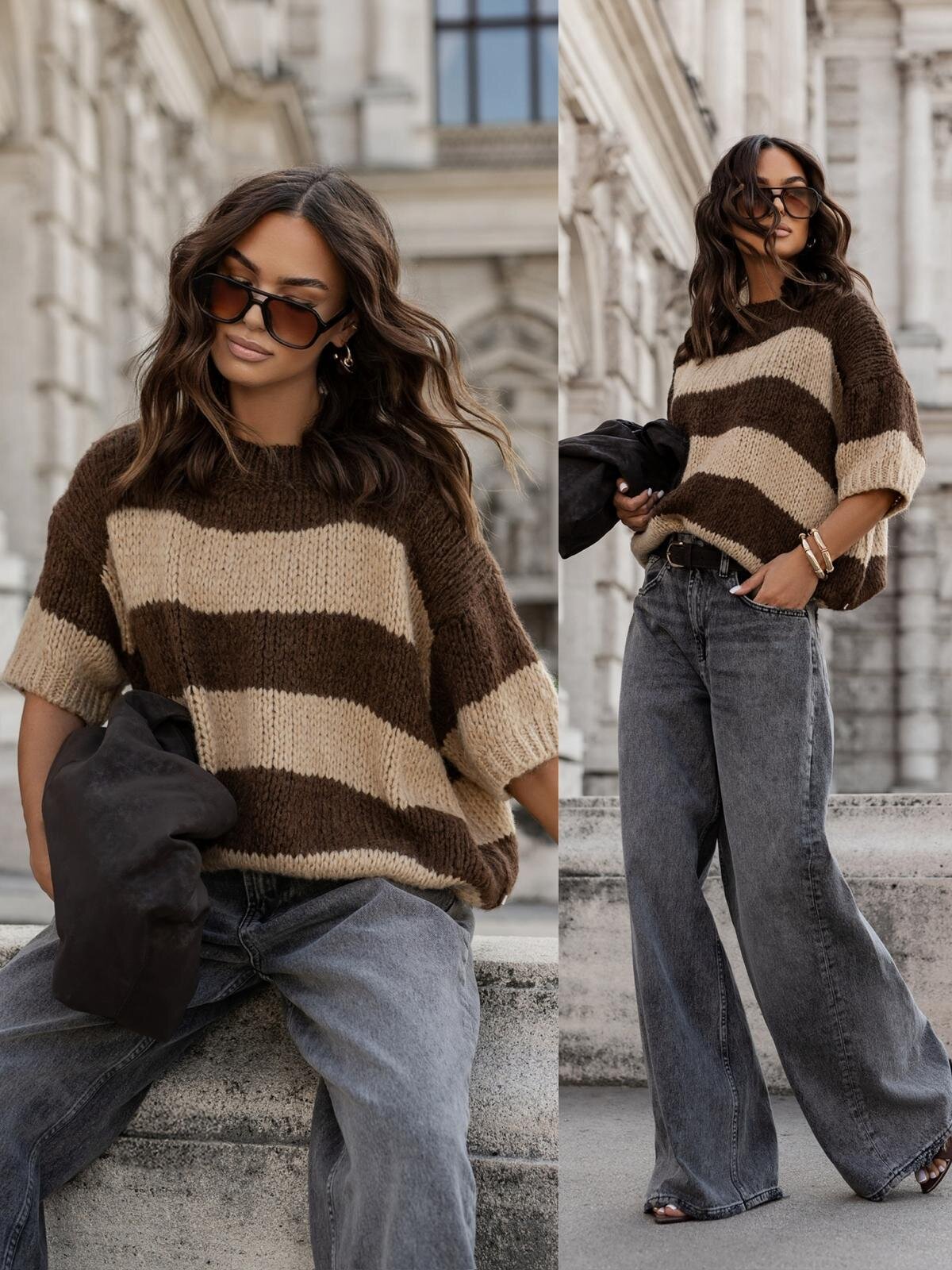 Sweter Gini brązowo-beżowy