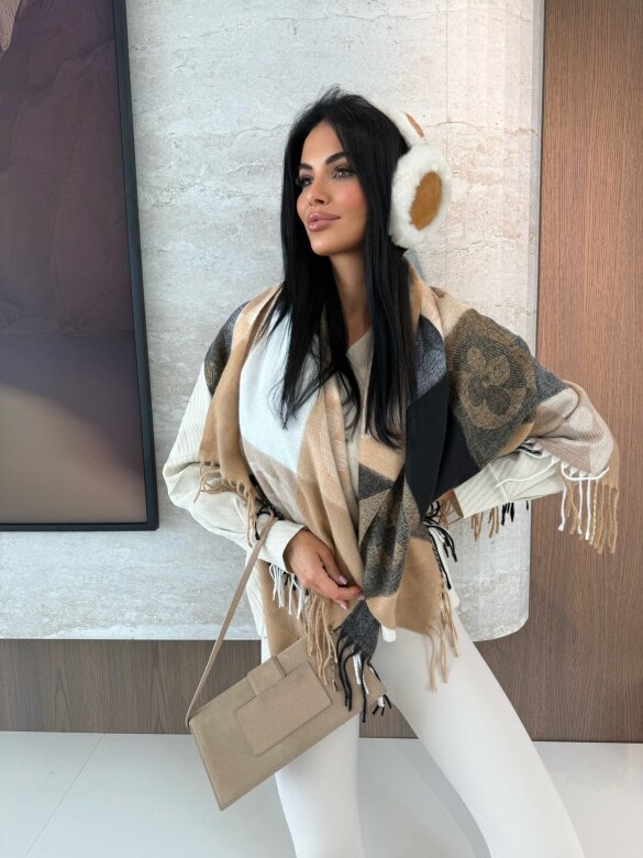 Shawl Laine ecru-beige-black