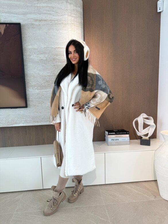 Shawl Laine ecru-beige-black