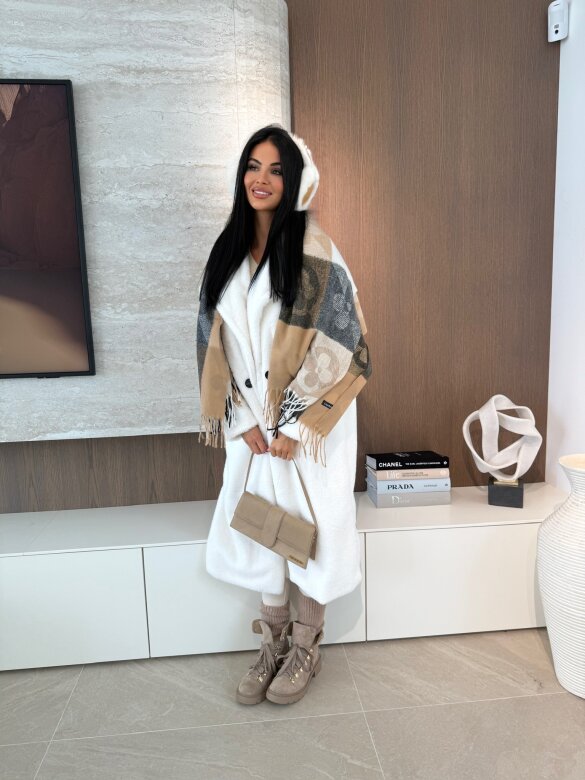 Shawl Laine ecru-beige-black