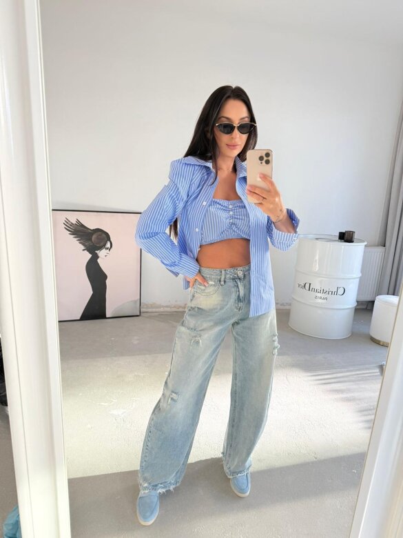 Koszula Hermosa z topem w paski niebieska