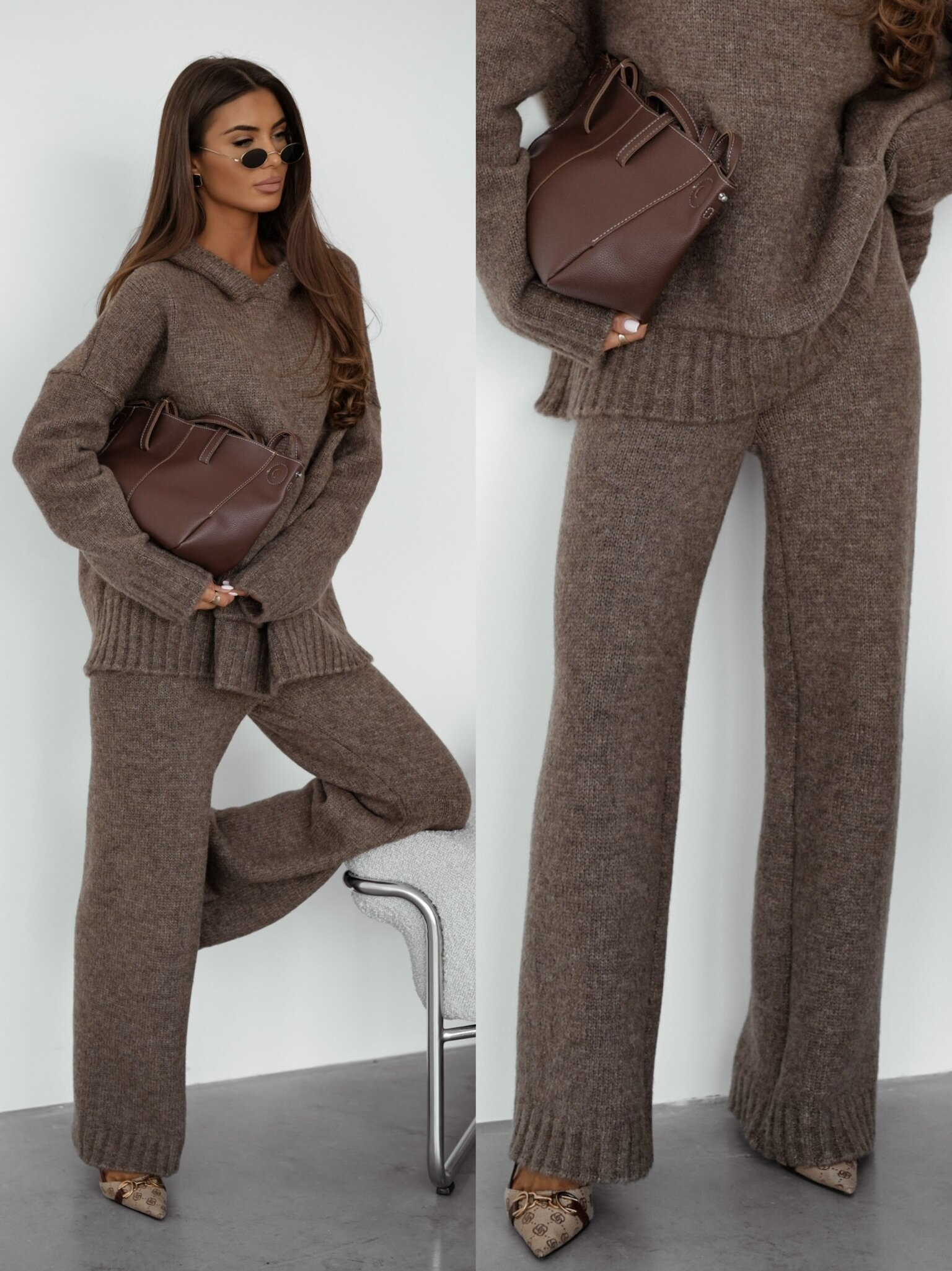 Spodnie Rienna dzianinowe mocca 