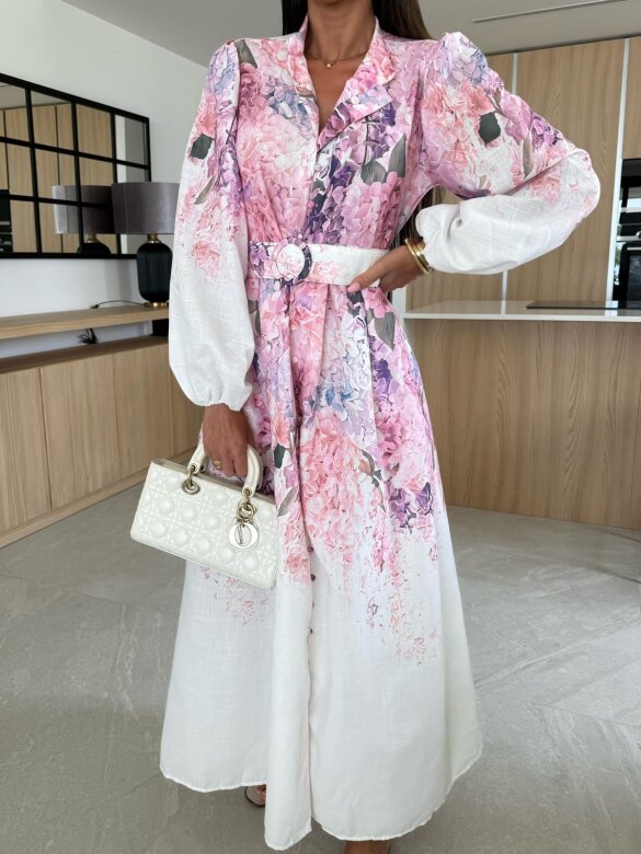 Sukienka Crespa maxi w kwiaty biała-lilac