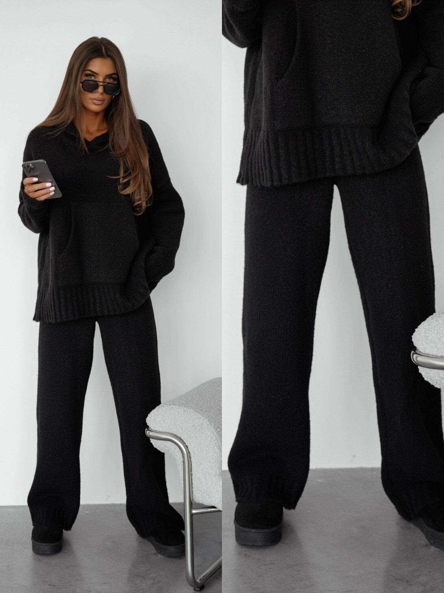 Spodnie Rienna dzianinowe czarne 