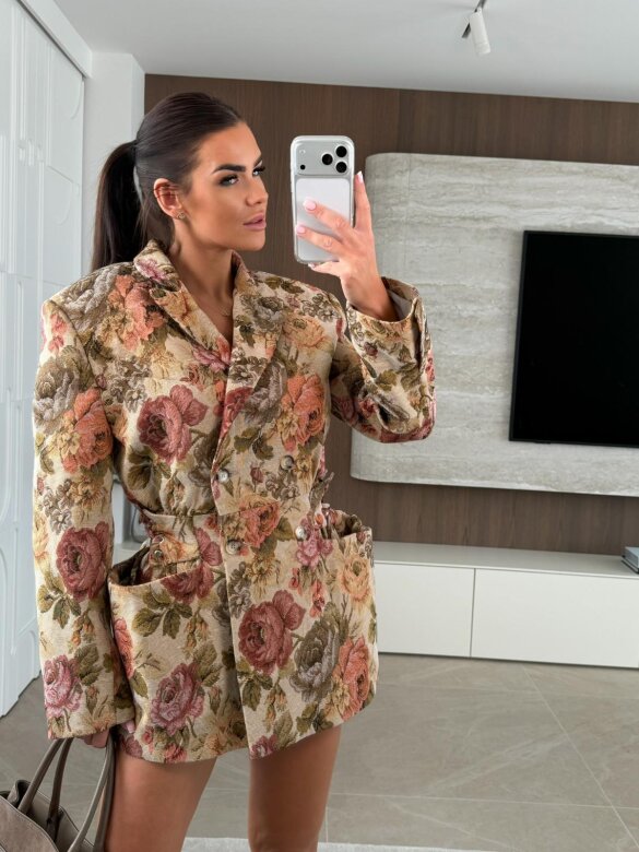 Marynarka Flore w kwiaty beżowa