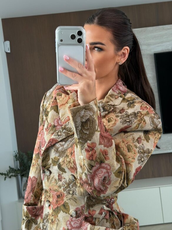 Marynarka Flore w kwiaty beżowa