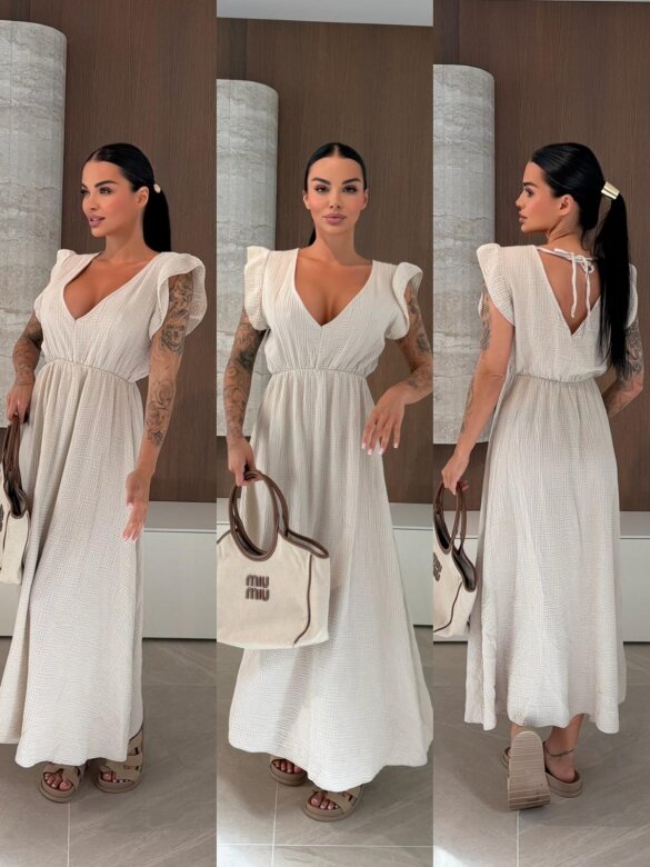 Sukienka Cindy maxi bawełniana jasnobeżowa 