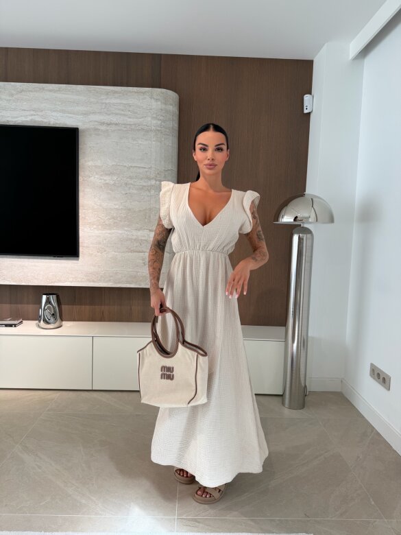 Sukienka Cindy maxi bawełniana jasnobeżowa 