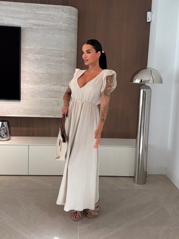 Sukienka Cindy maxi bawełniana jasnobeżowa 