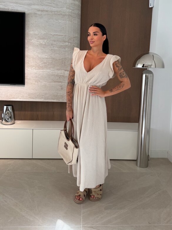 Sukienka Cindy maxi bawełniana jasnobeżowa 