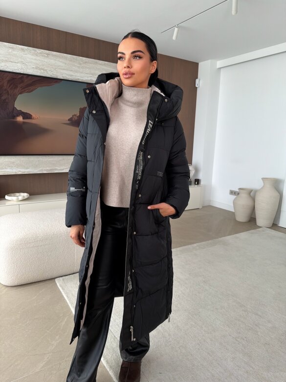 Płaszcz Vanozzi pikowany z kapturem czarny