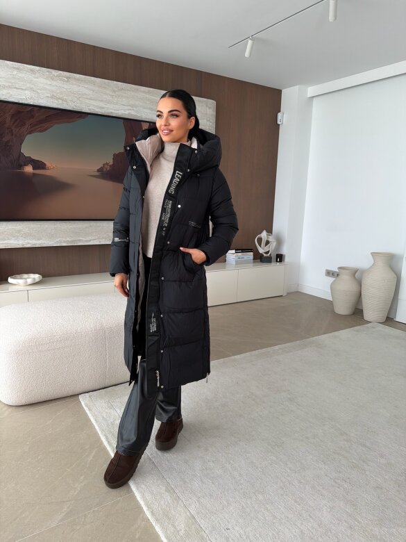 Płaszcz Vanozzi pikowany z kapturem czarny