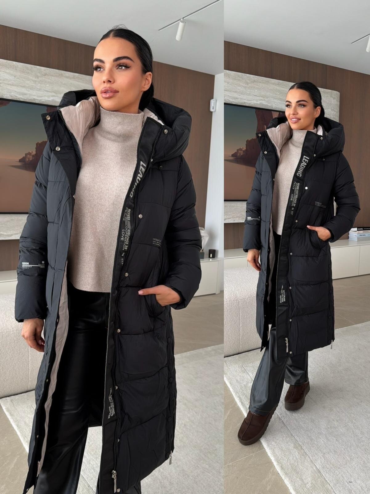 Płaszcz Vanozzi pikowany z kapturem czarny