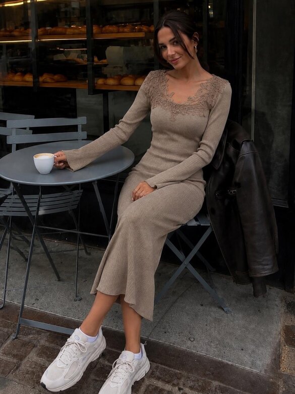 Dress Silosse with viscose and cashmere beige