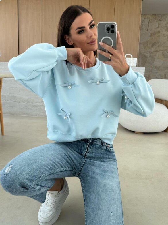 Bluza Excellent z kokardkami błękitna 