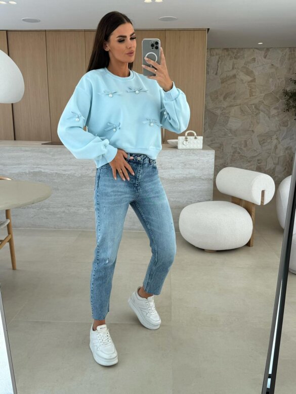 Bluza Excellent z kokardkami błękitna 