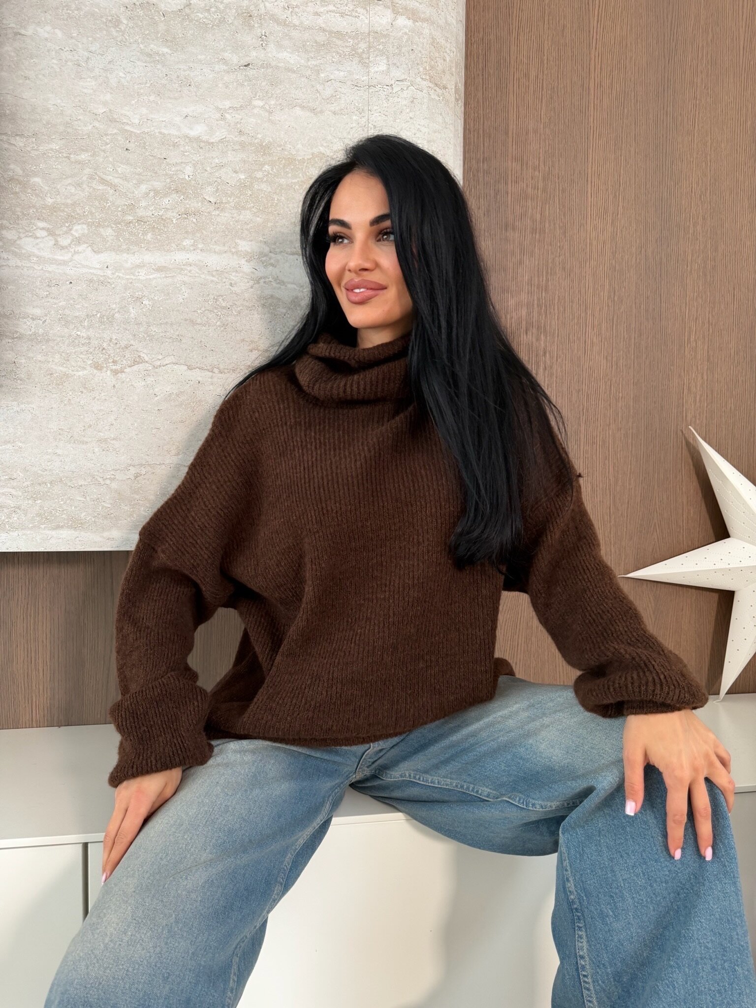 Golf Warm Look z wełną i alpaką czekoladowy