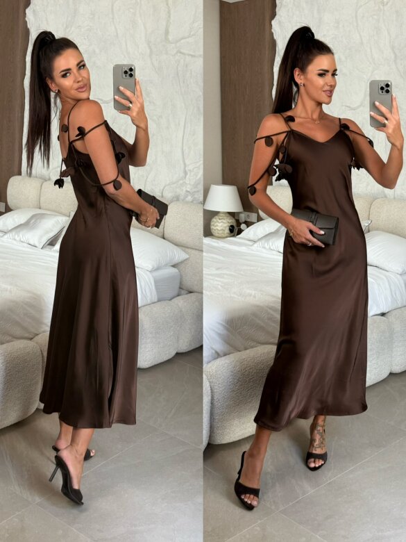 Sukienka Ivae satynowa czekoladowa 