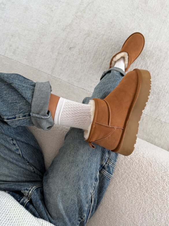 Botki Reniso zamszowe z wełną karmelowe 