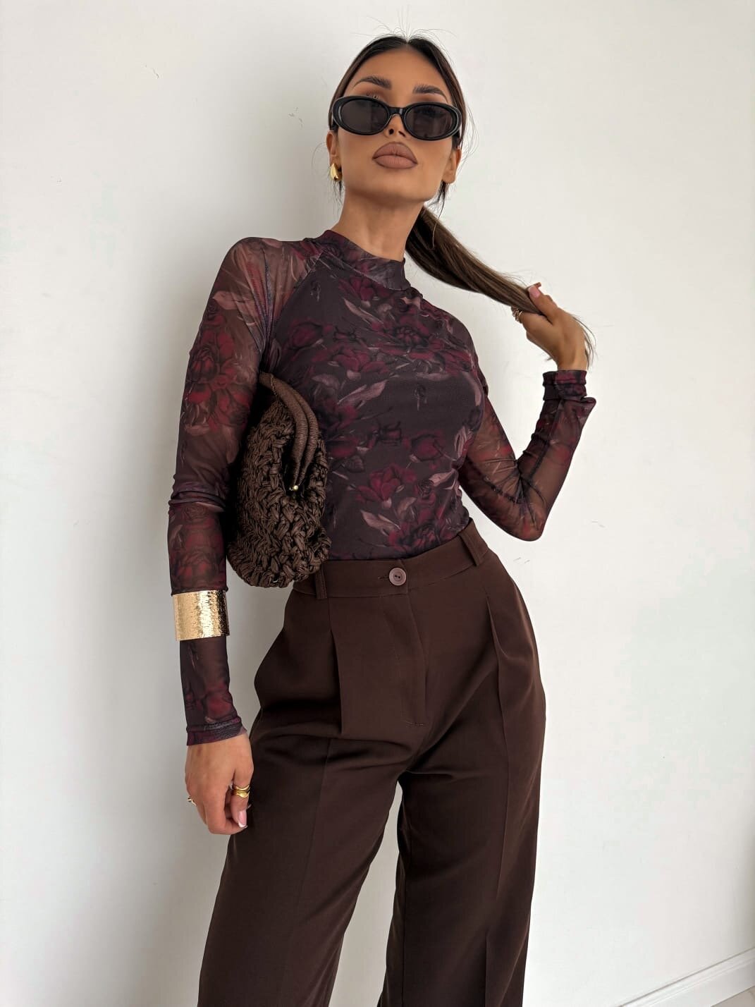 Bluzka Giuliana z siateczką brązowo-czerwona