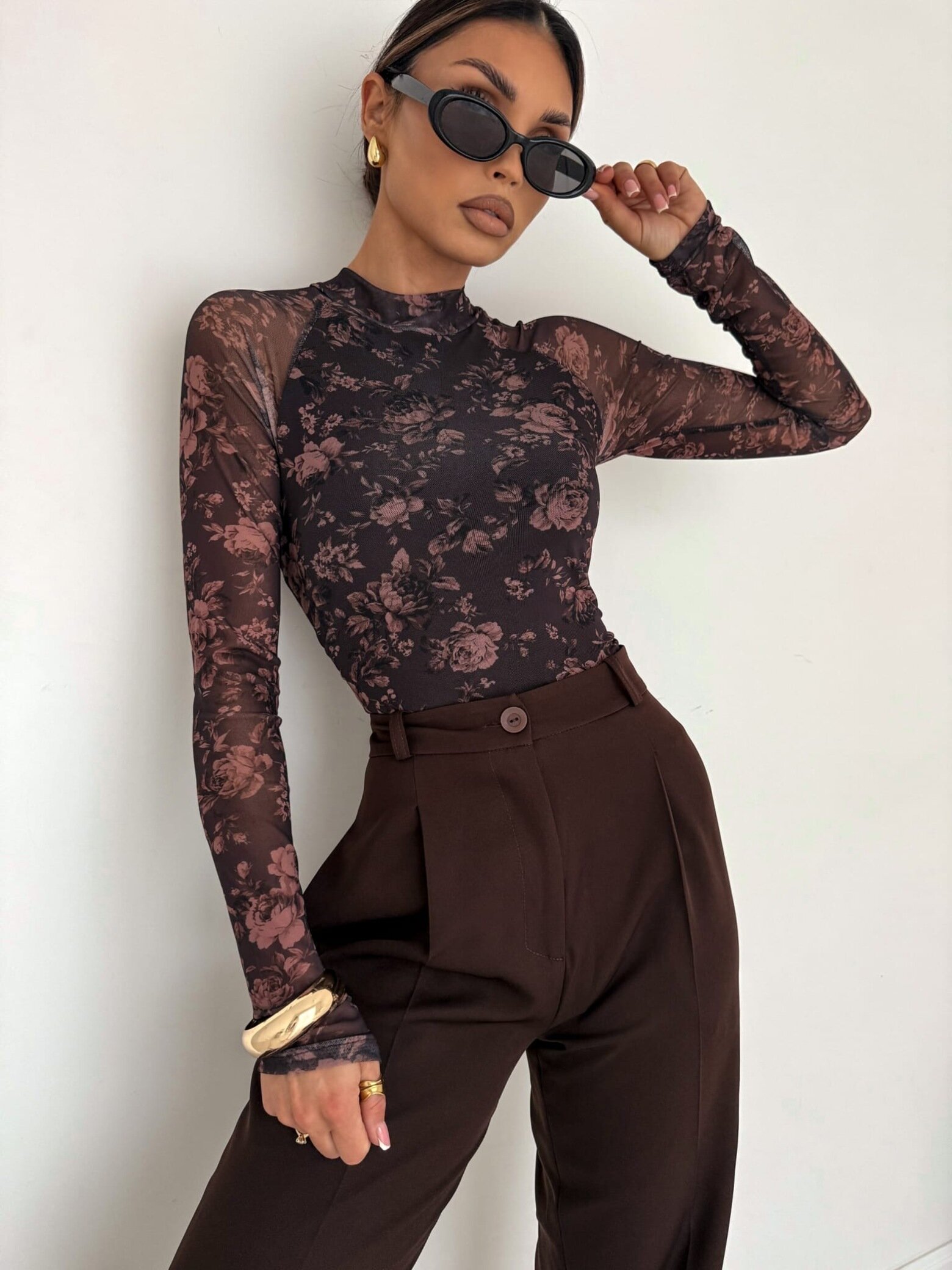 Bluzka Giuliana z siateczką czekoladowo-brązowa