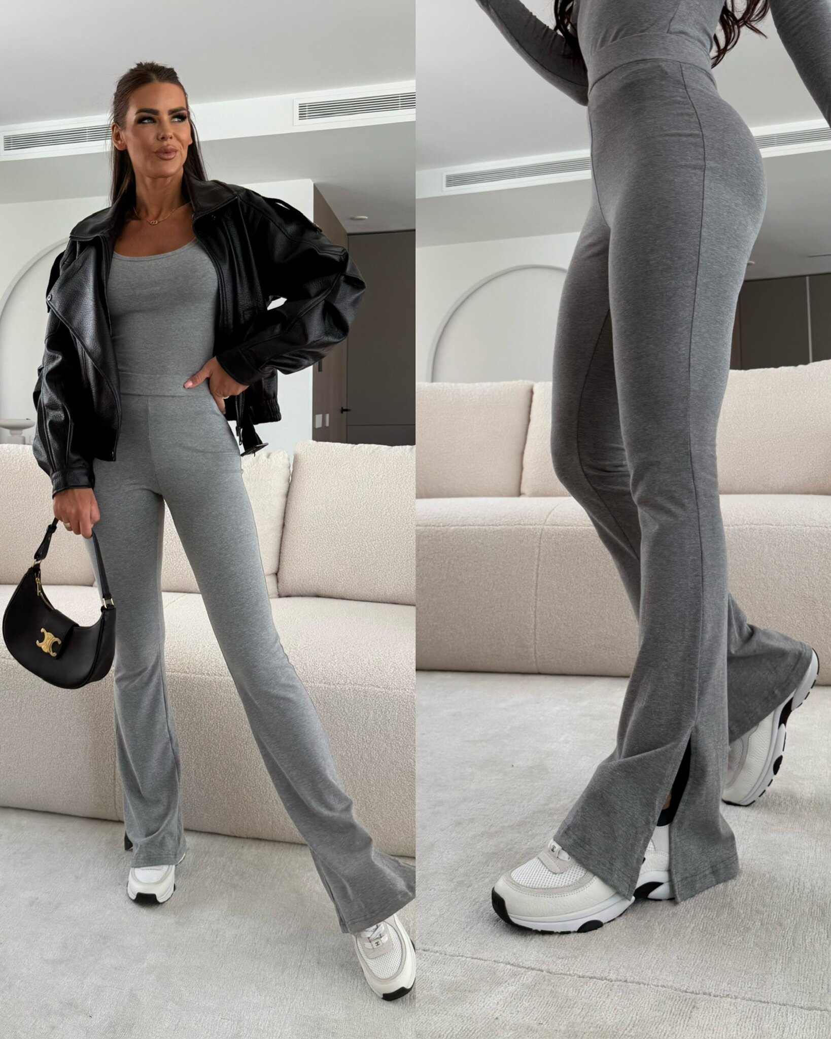 Legginsy Conte z rozcięciem szare 