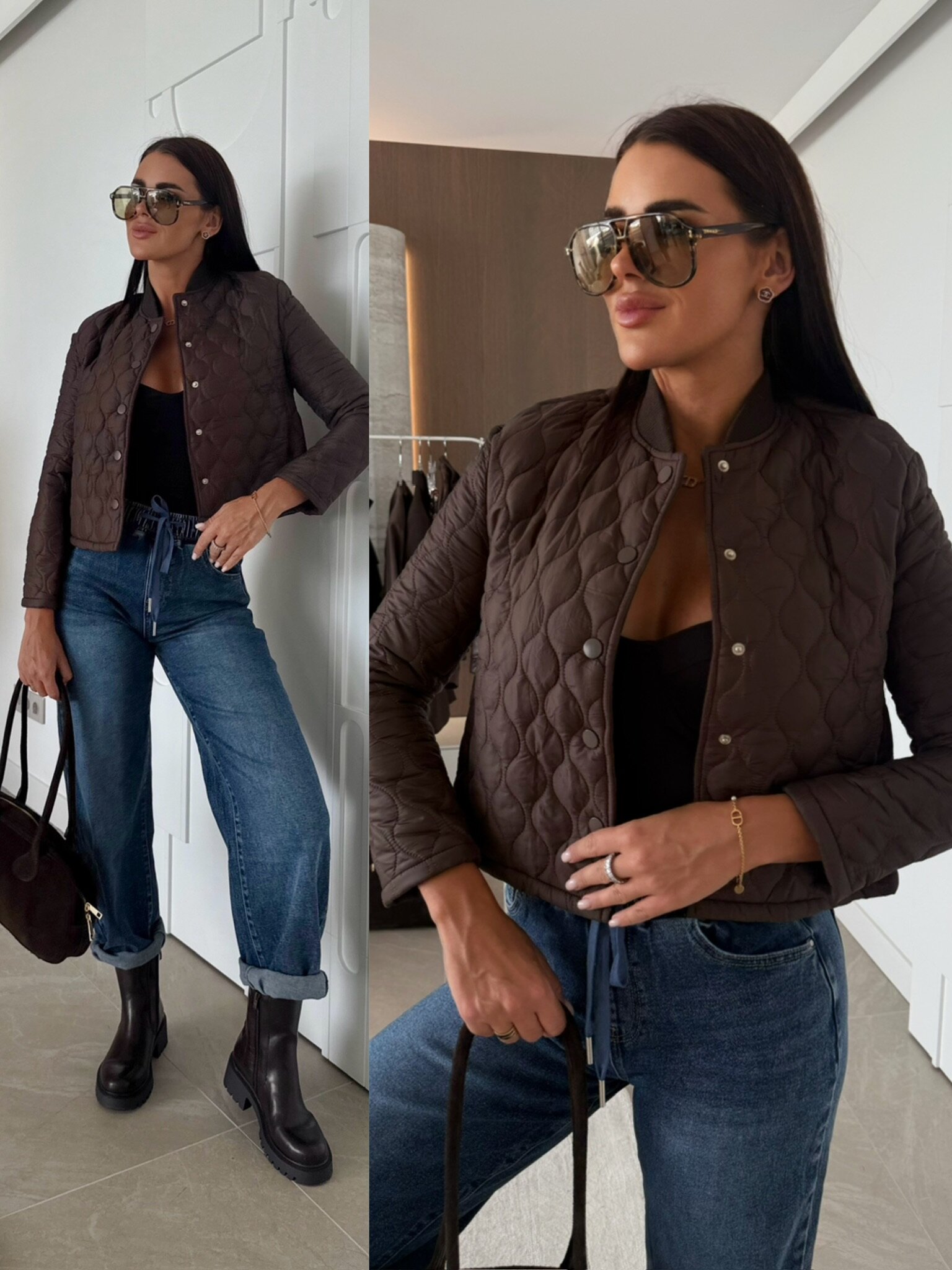 Kurtka Ricarda pikowana czekoladowa