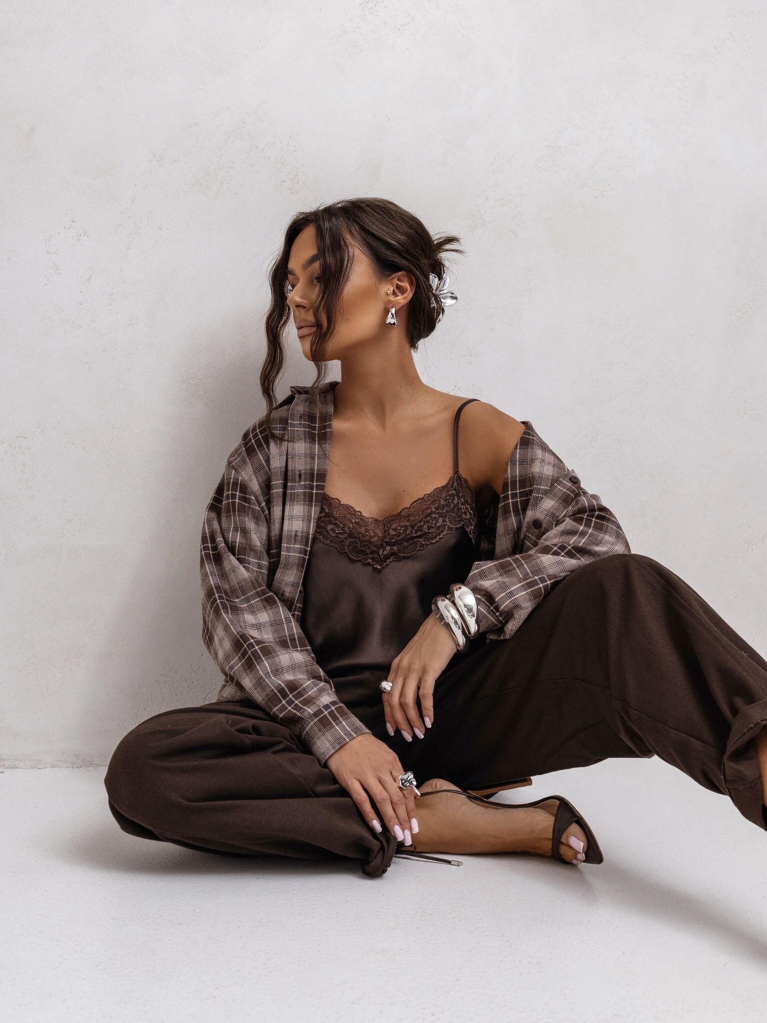 Koszula Lusella brązowo-beżowa