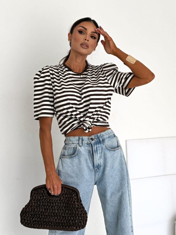 T-shirt Blanco cotton striped chocolate