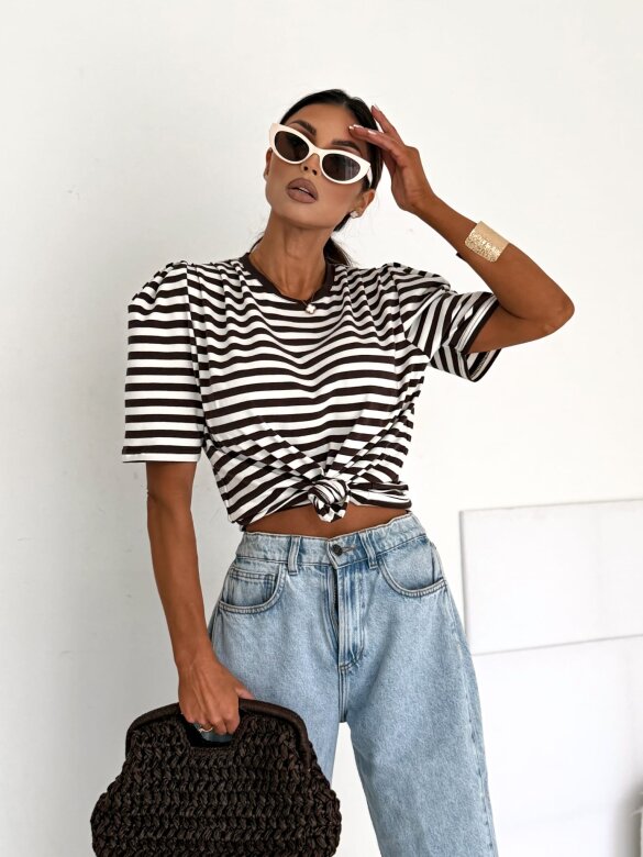 T-shirt Blanco cotton striped chocolate