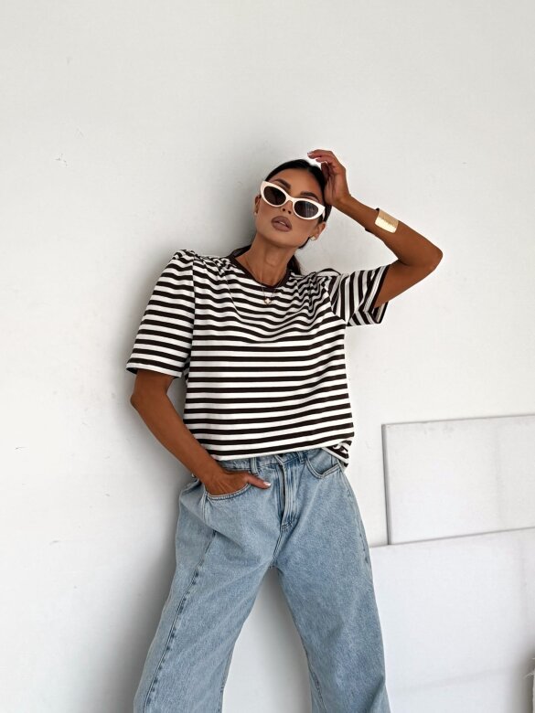 T-shirt Blanco cotton striped chocolate