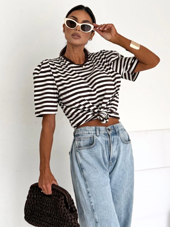 T-shirt Blanco cotton striped chocolate