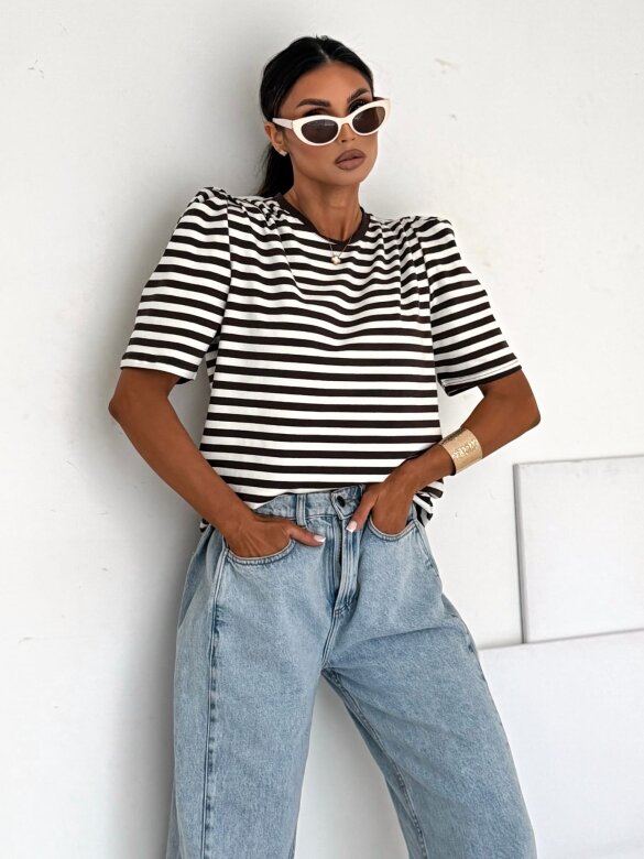T-shirt Blanco cotton striped chocolate
