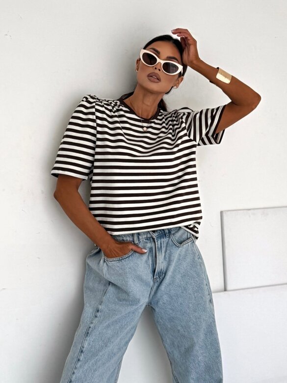 T-shirt Blanco cotton striped chocolate