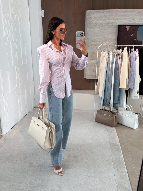 Koszula Basili w paski pudrowo-biała