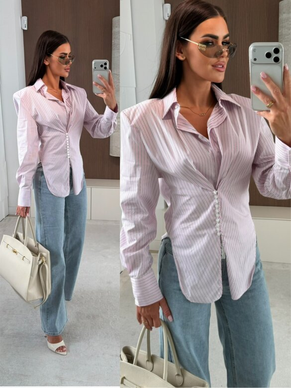 Koszula Basili w paski pudrowo-biała