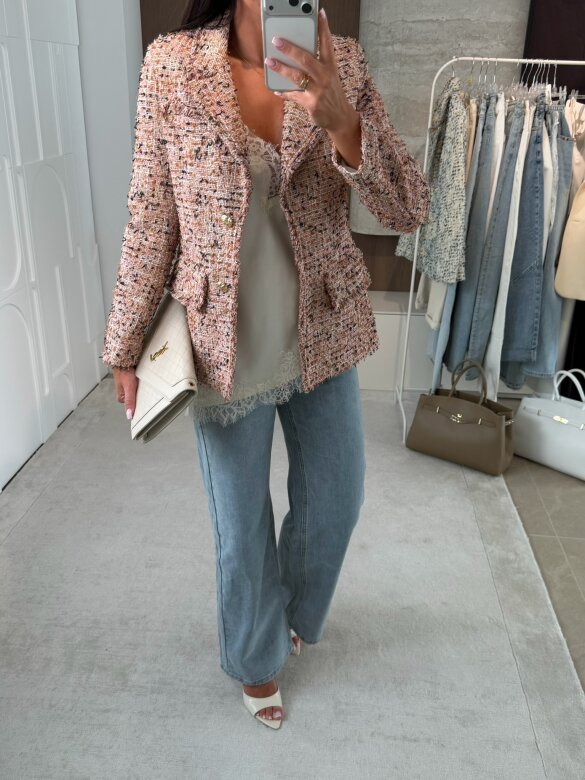 Marynarka Baessa żakardowa beżowo-pudrowa