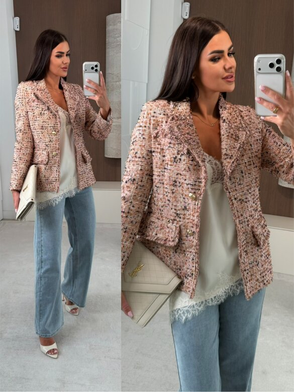 Marynarka Baessa żakardowa beżowo-pudrowa