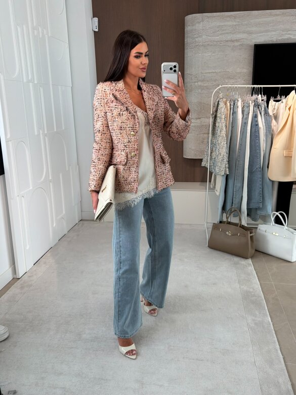 Marynarka Baessa żakardowa beżowo-pudrowa