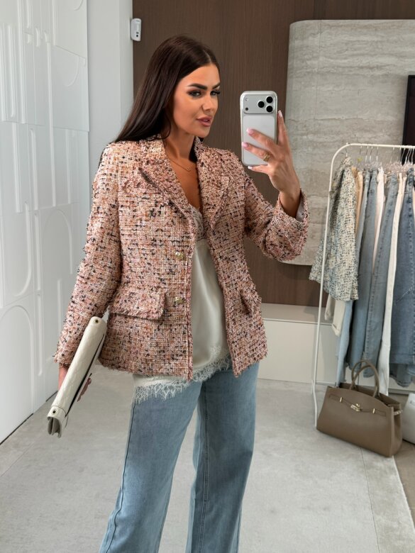 Marynarka Baessa żakardowa beżowo-pudrowa