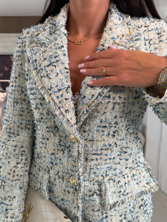 Marynarka Baessa żakardowa ecru-niebieska